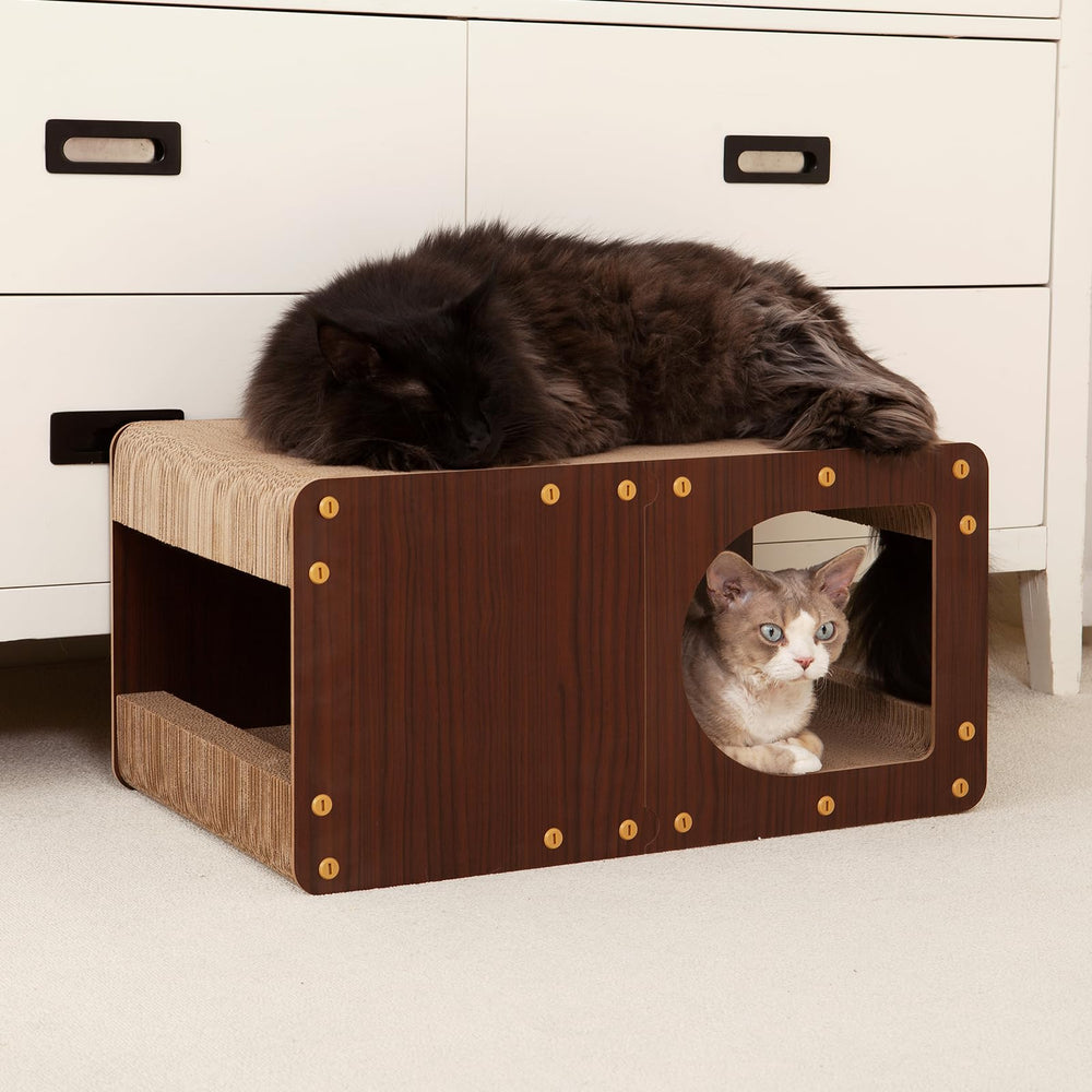 EHEYCIGA dark brown scratcher house complements home decor while inviting scratching.