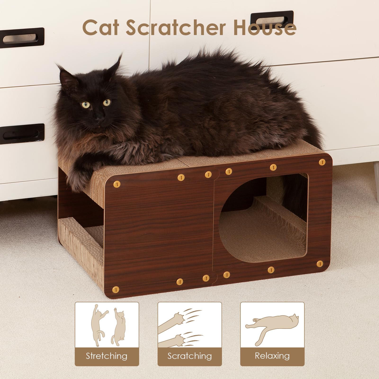 EHEYCIGA Cardboard Cat Scratcher House durability—high-density corrugated paper