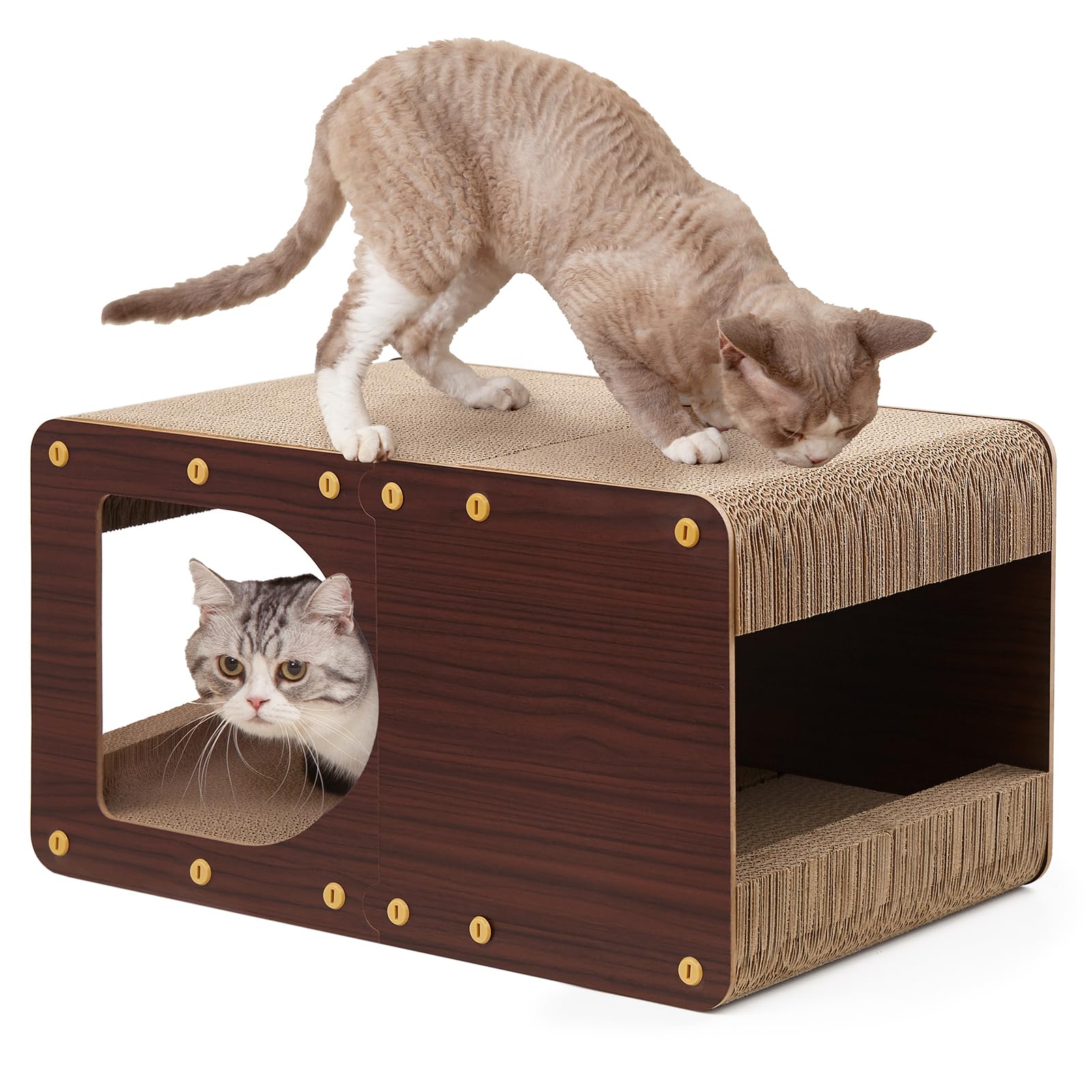 EHEYCIGA Cardboard Cat Scratcher House front view—durable surface for indoor cats