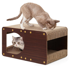 EHEYCIGA Cardboard Cat Scratcher House front view—durable surface for indoor cats