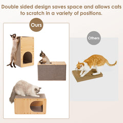 EHEYCIGA cardboard cat scratcher house interior close-up reveals non-toxic, durable paper layers.