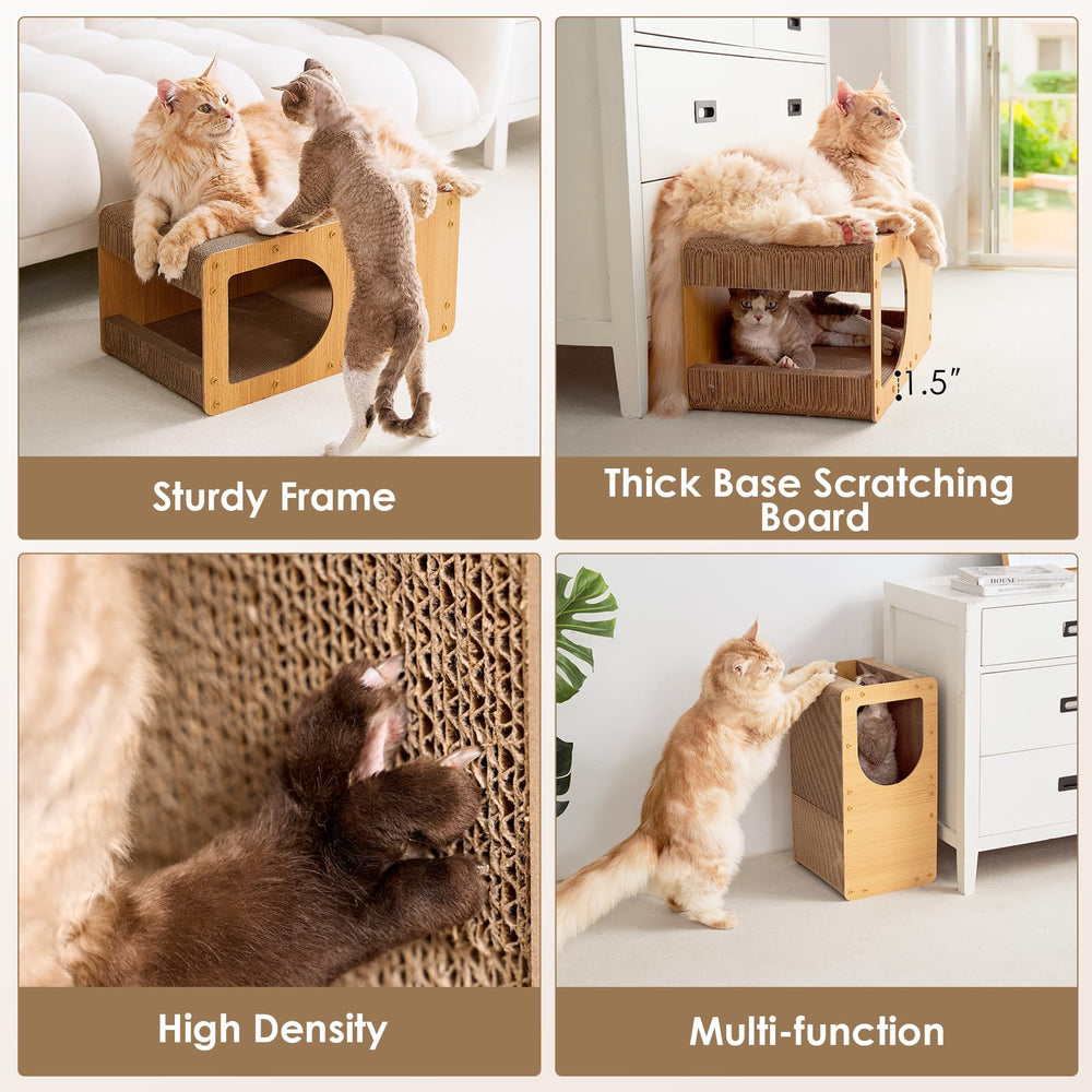 EHEYCIGA cardboard cat scratcher house interior shows cozy play and lounging space