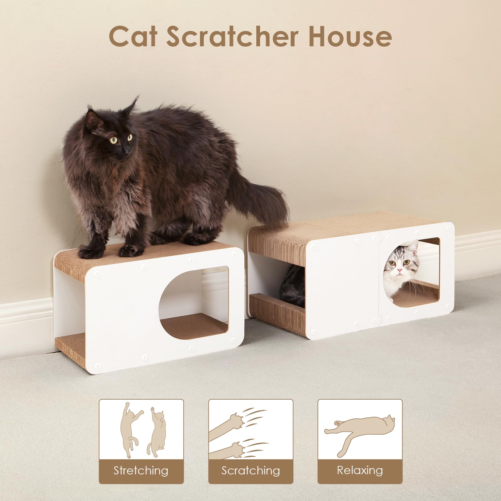 EHEYCIGA Cardboard Cat Scratcher House packaging and setup ready.