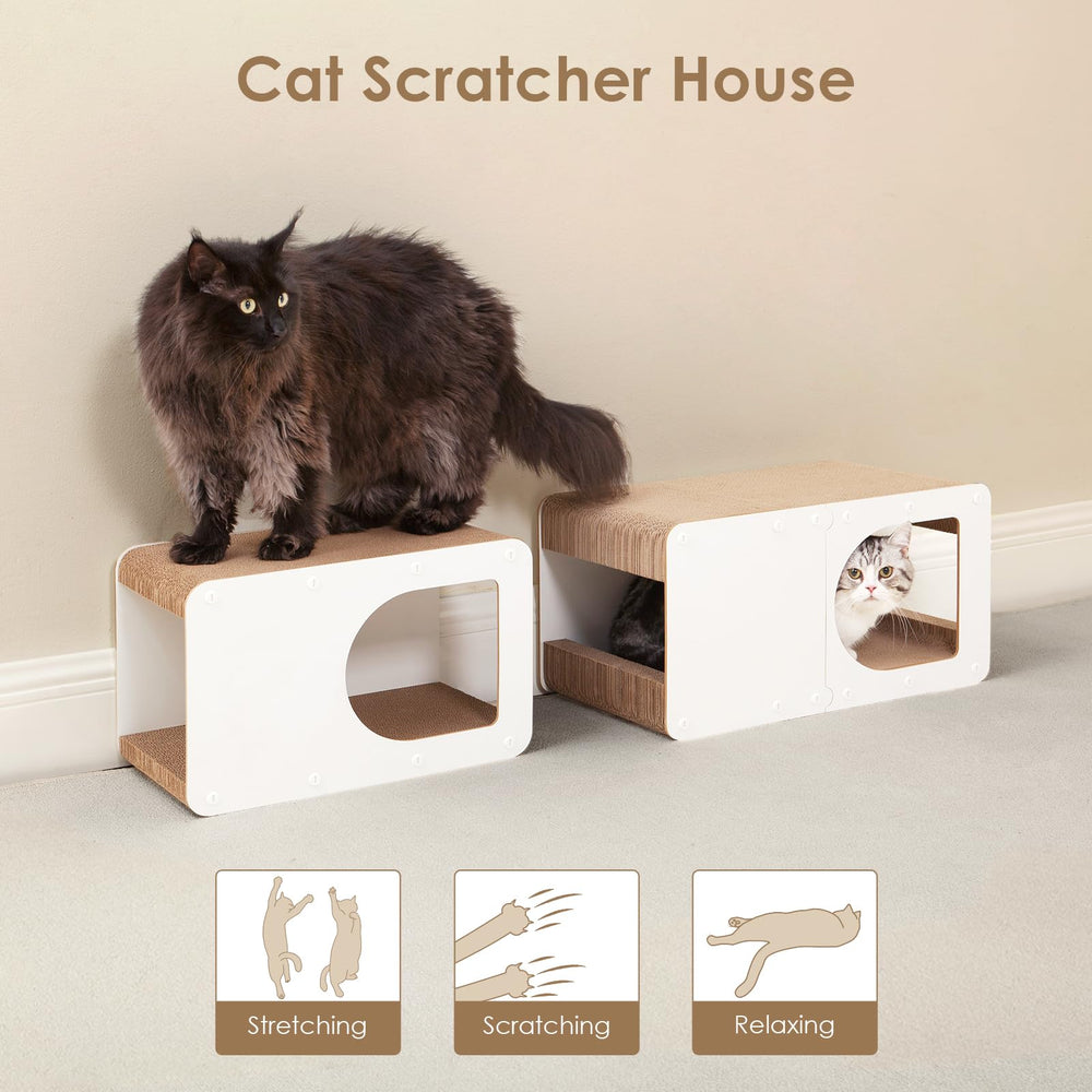 EHEYCIGA Cardboard Cat Scratcher House packaging and setup ready.