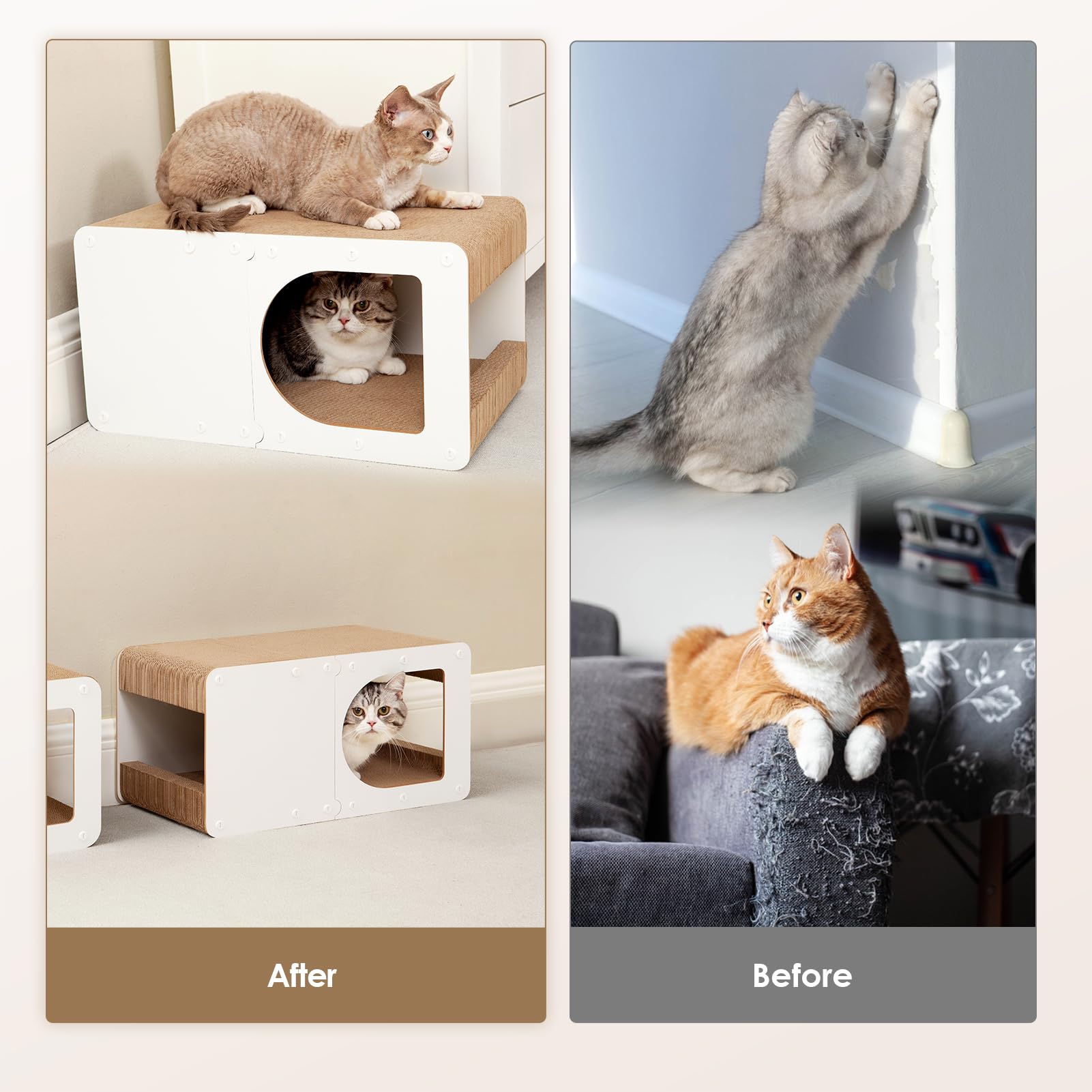 EHEYCIGA cardboard scratcher house side view right reinforces furniture protection for indoor cats