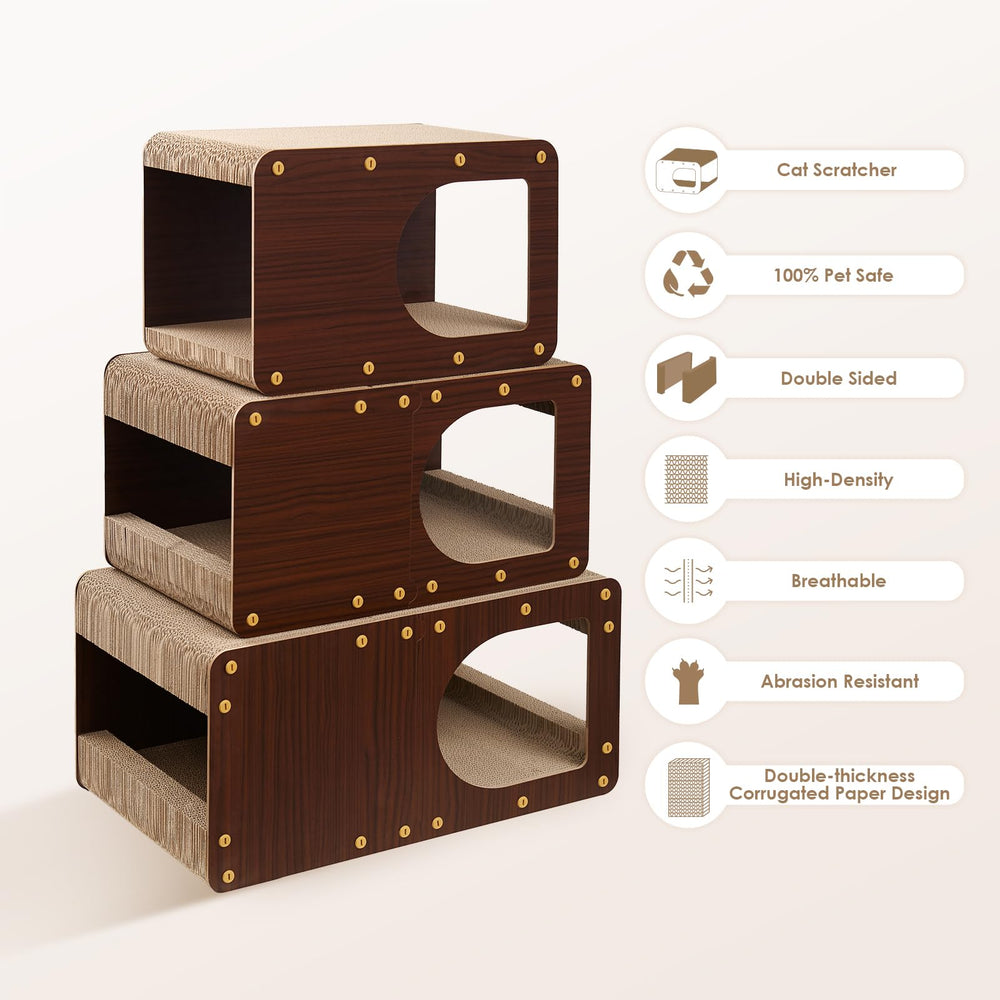 EHEYCIGA cat scratcher house side view highlighting roomy interior for lounging.