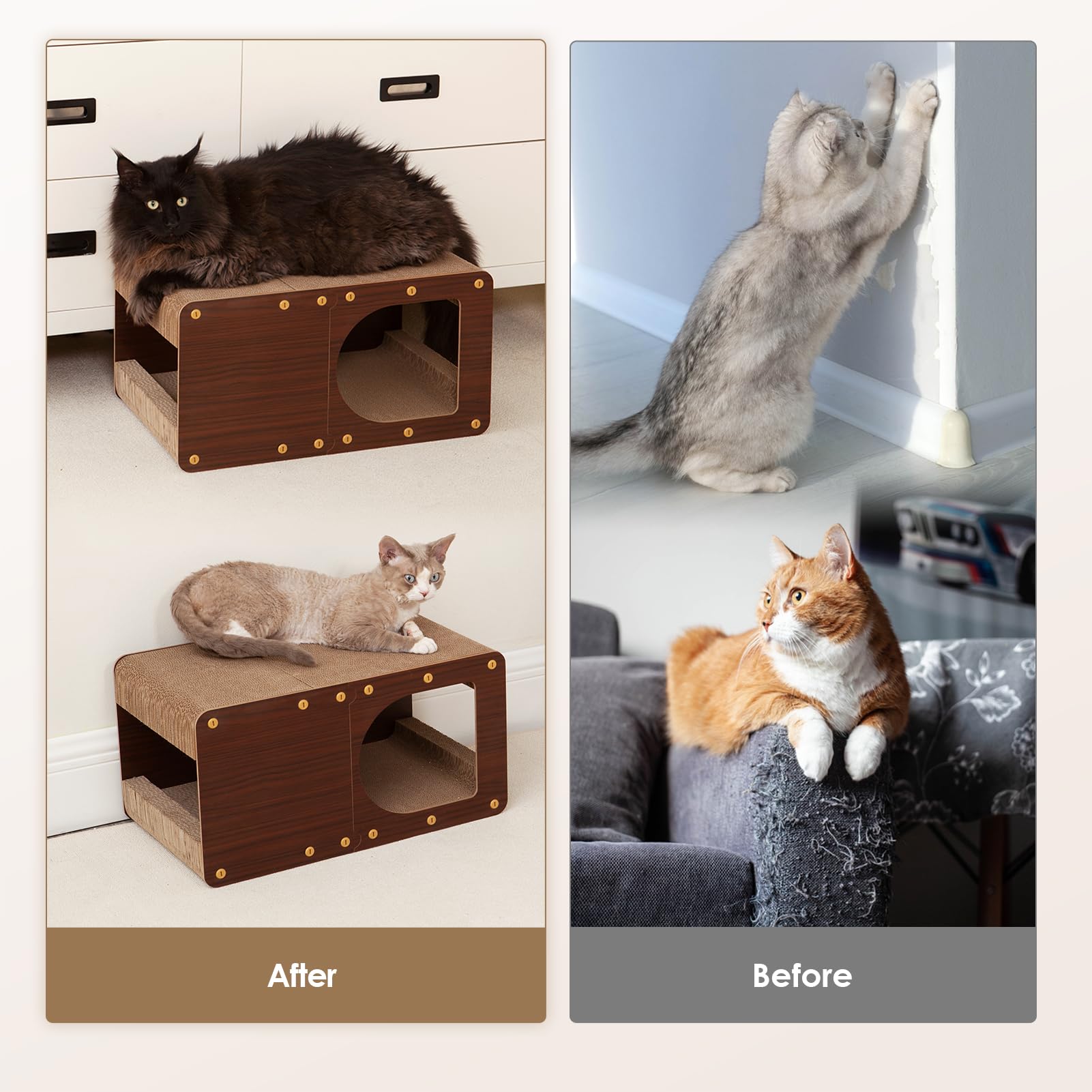 EHEYCIGA Cardboard Cat Scratcher House top view—multi-side scratching surfaces
