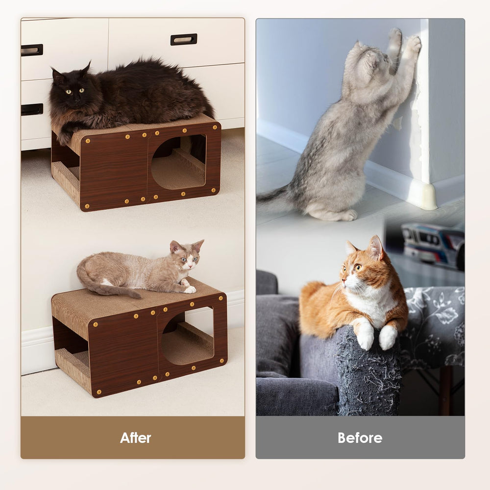 EHEYCIGA Cardboard Cat Scratcher House top view—multi-side scratching surfaces