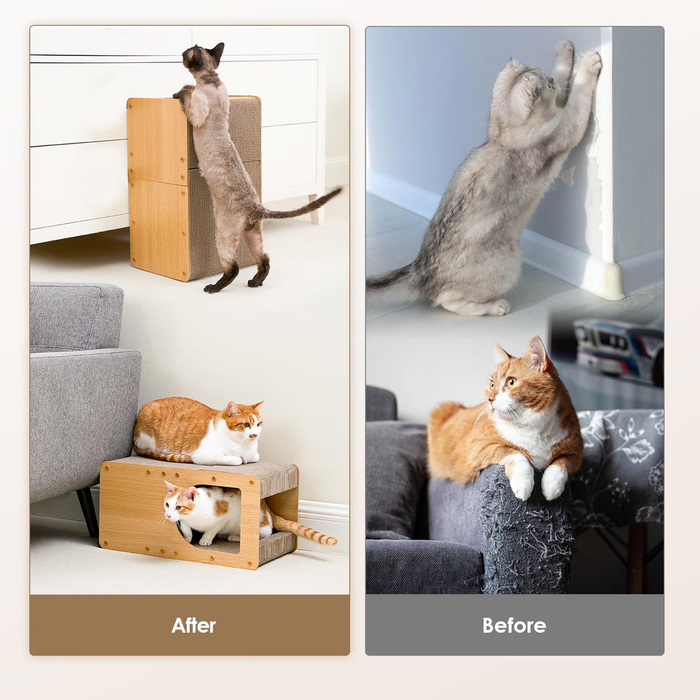 EHEYCIGA cardboard cat scratcher house top view emphasizes multi-scratch surfaces for claws and play.