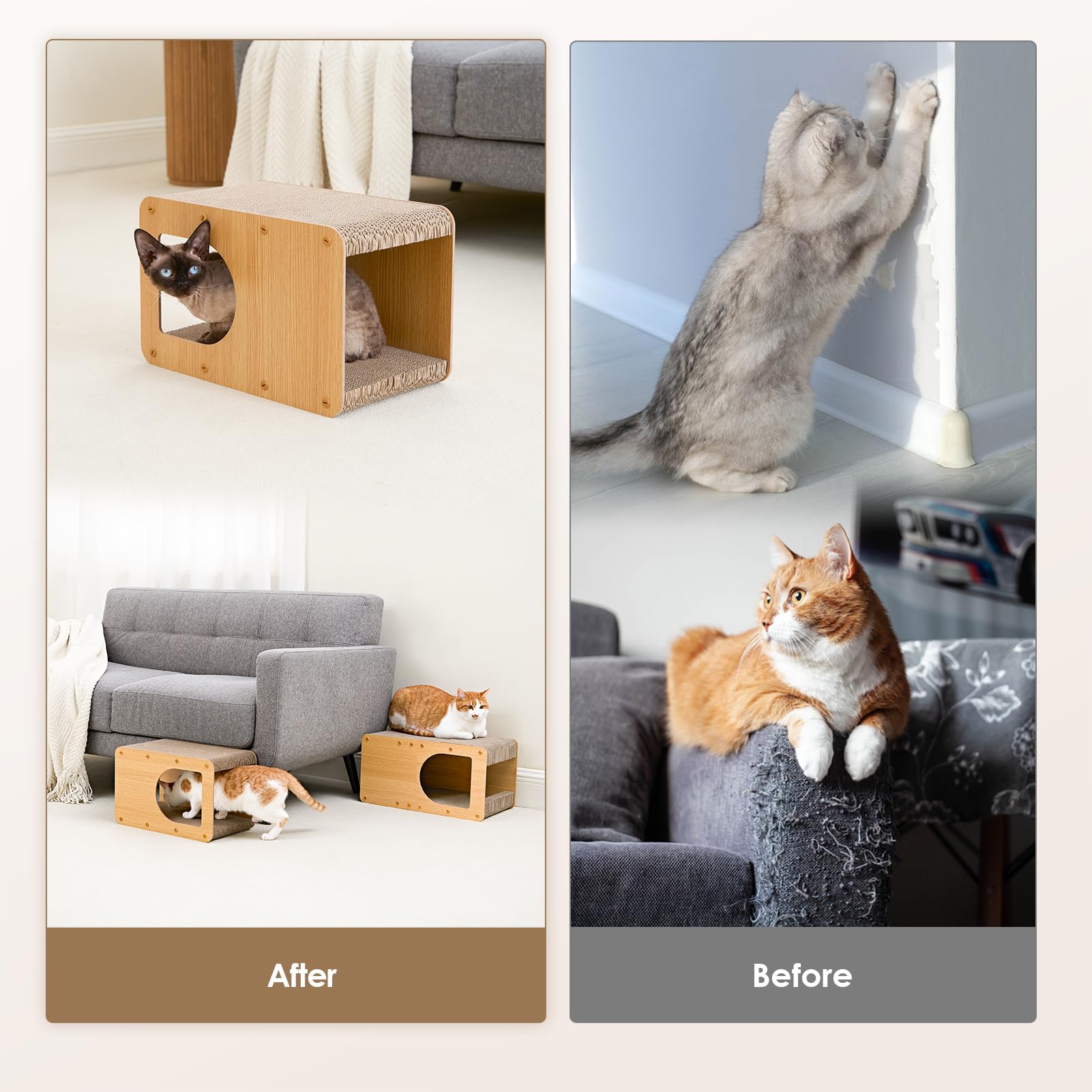 EHEYCIGA cardboard cat scratcher house top view reveals roomy interior for lounging and scratching.