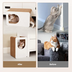 EHEYCIGA Cardboard Cat Scratcher House top view revealing interior space.