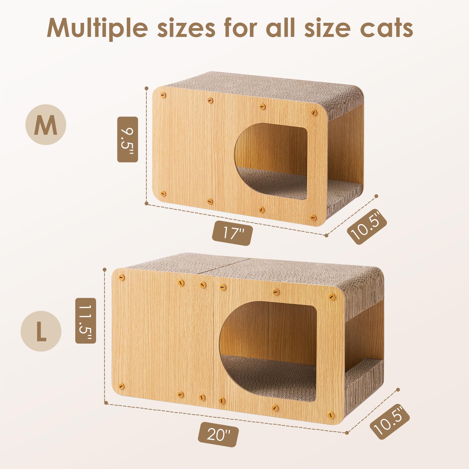 EHEYCIGA cardboard cat scratcher house with cat relaxing demonstrates stress-free lounging and scratching.