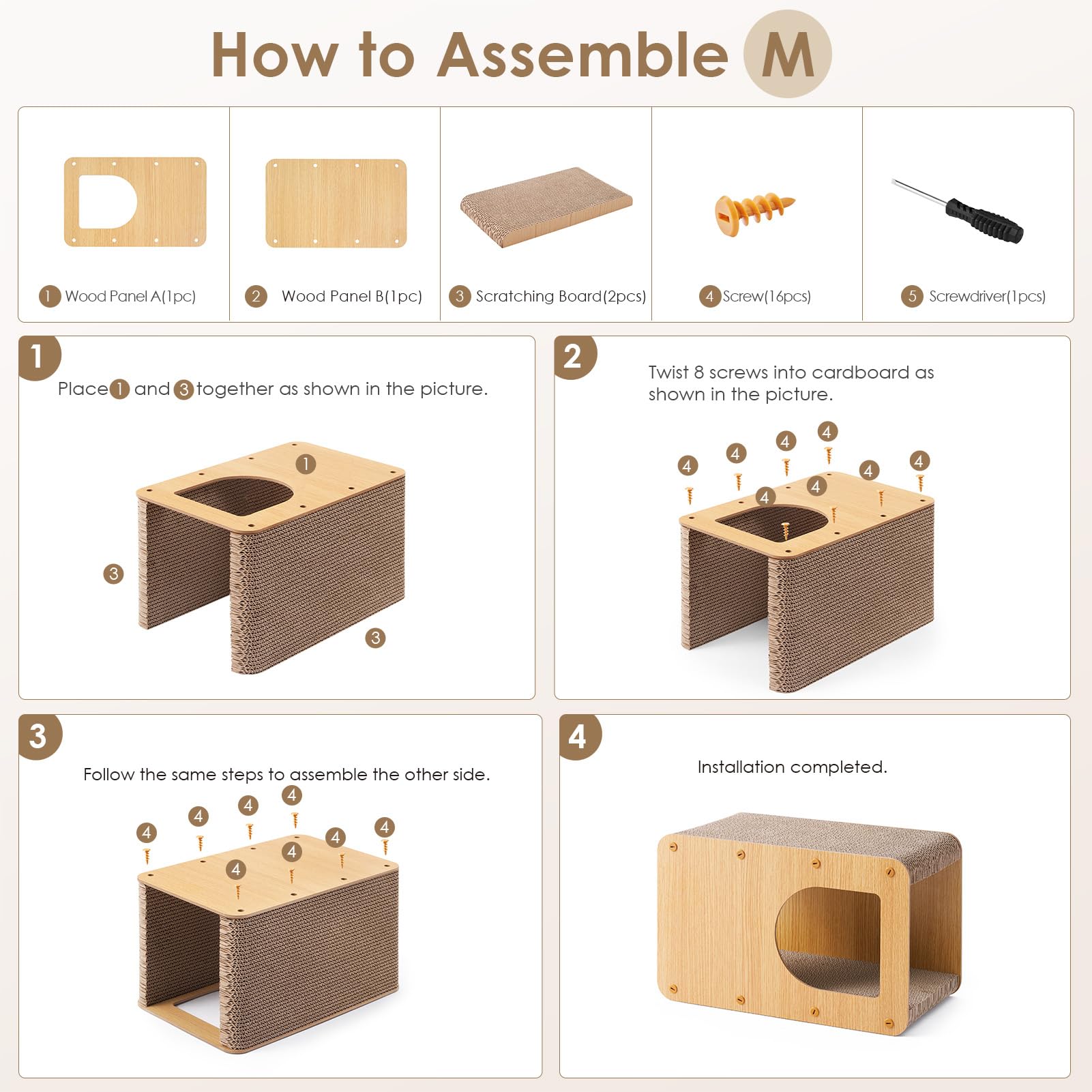 EHEYCIGA cardboard cat scratcher house wooden-frame detail showcases sturdy construction.