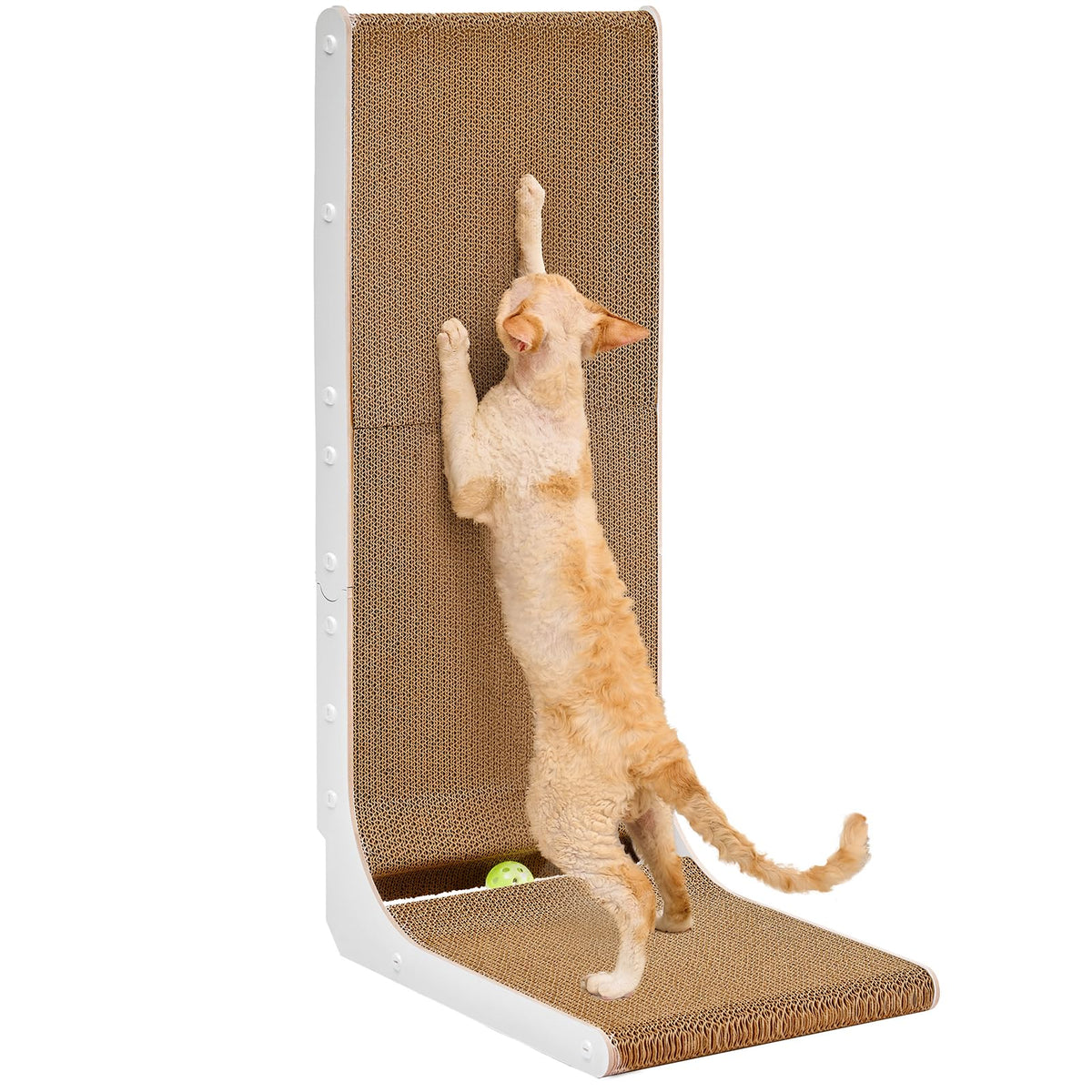 EHEYCIGA cardboard scratcher 32inch L-shape protects furniture while inviting feline scratching.