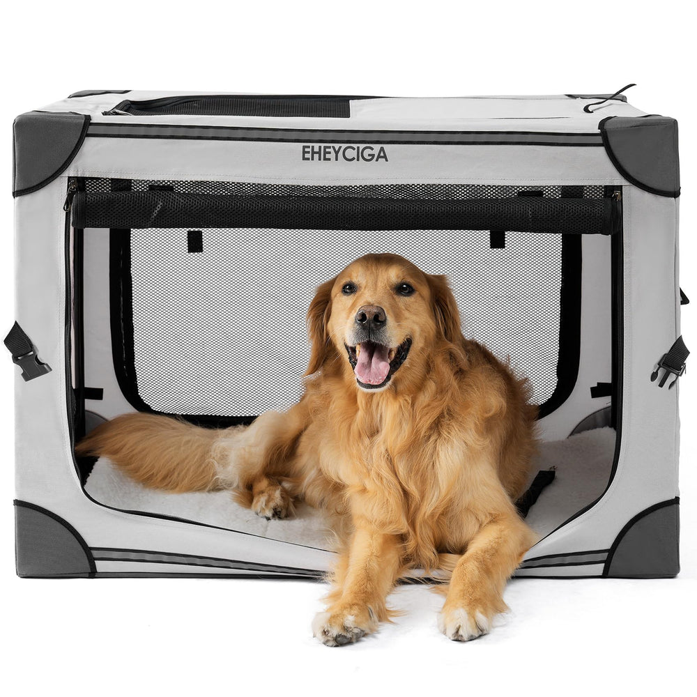 EHEYCIGA collapsible dog crate front view, showcasing sturdy frame for secure containment and breathability