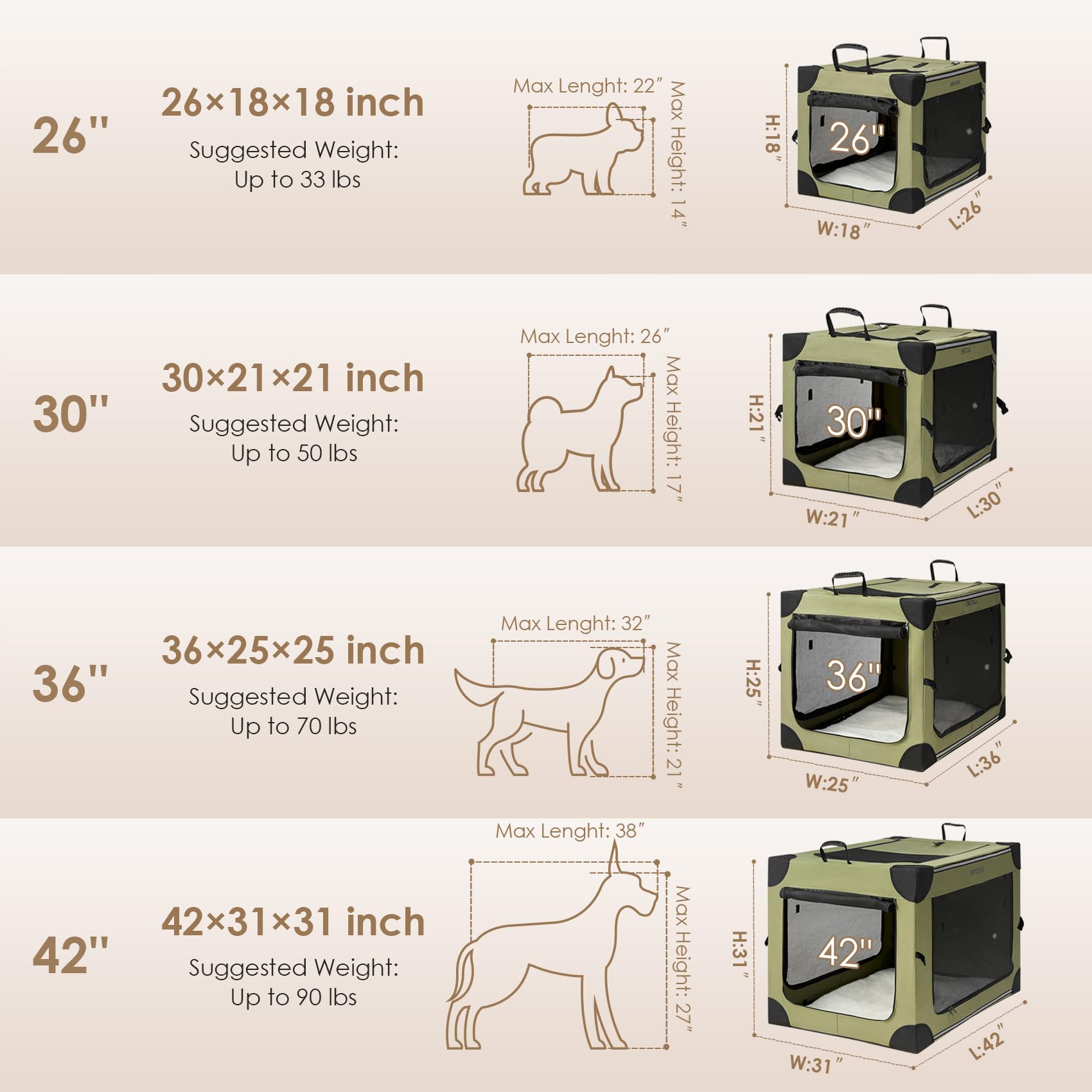 EHEYCIGA collapsible dog crate 36in interior with memory foam pad for comfy rest.