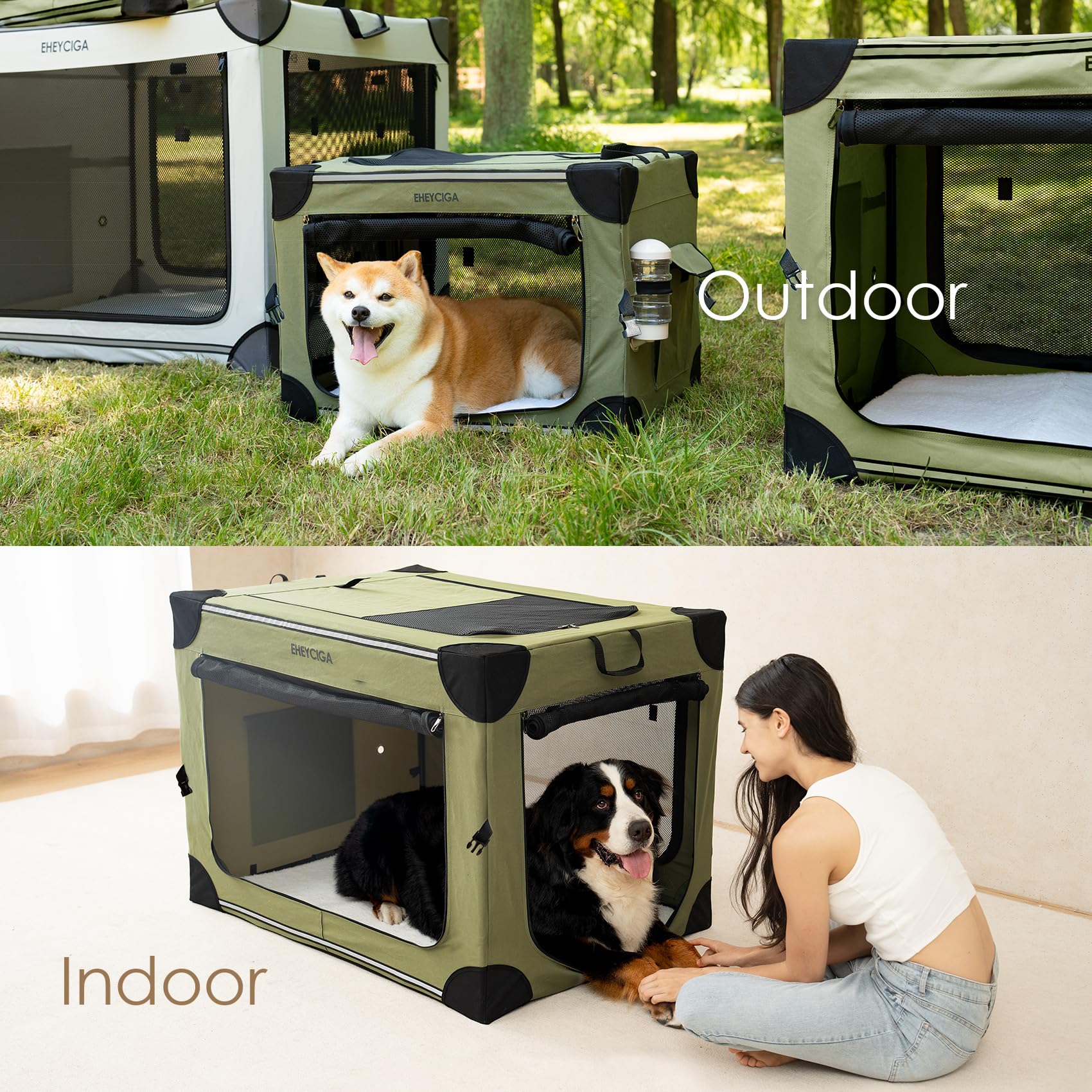 EHEYCIGA collapsible dog crate 36in memory foam pad for pampered resting.