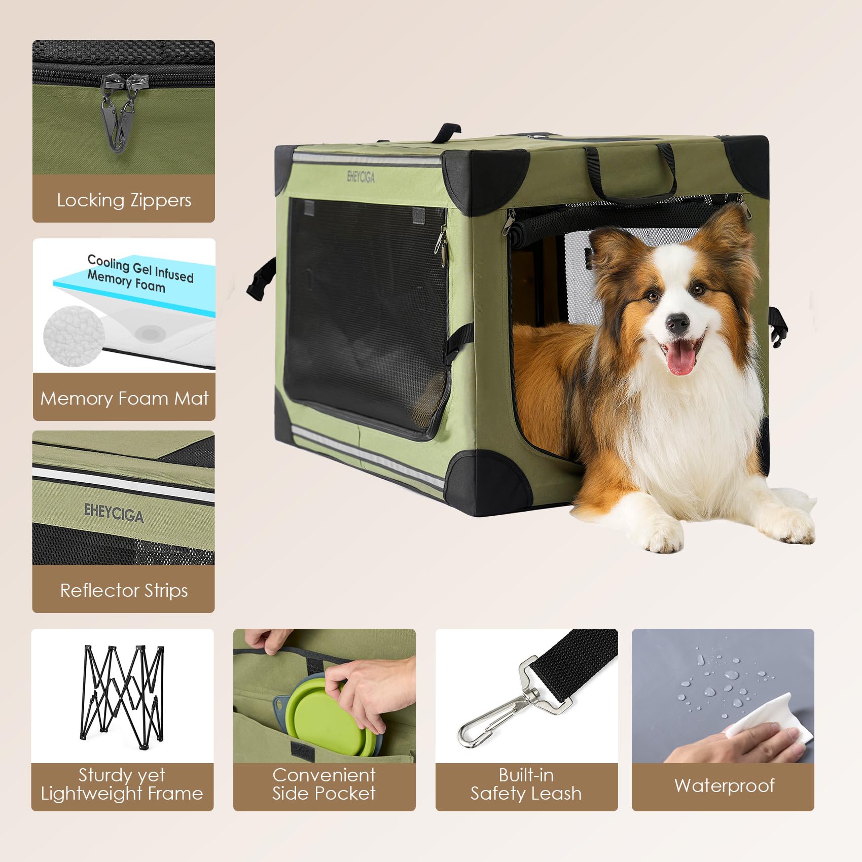 EHEYCIGA collapsible dog crate 36in open folded mode demonstrates tool-free assembly and space-saving storage.