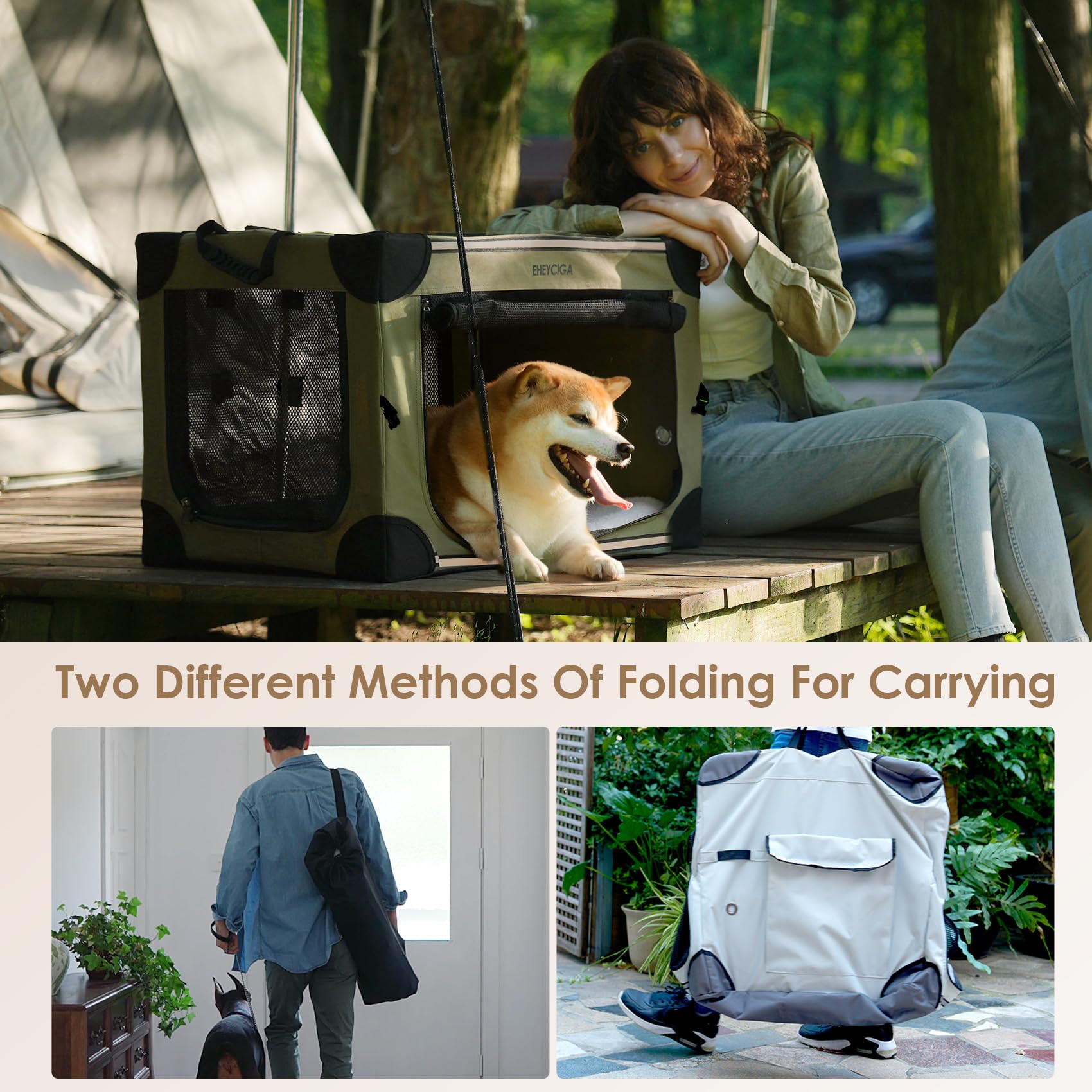 EHEYCIGA collapsible dog crate 36in secure buckle ensures stable containment.