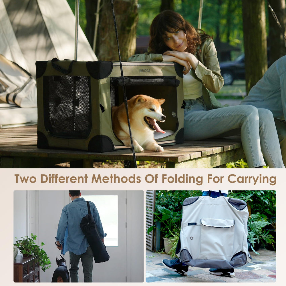 EHEYCIGA collapsible dog crate 36in secure buckle ensures stable containment.