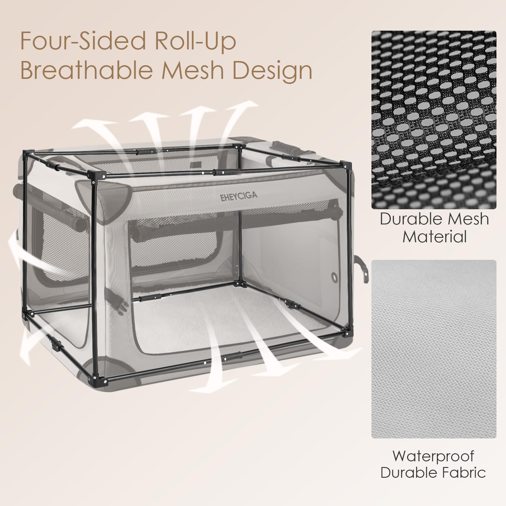 EHEYCIGA collapsible dog crate in car trunk demonstrates quick setup and tool-free assembly