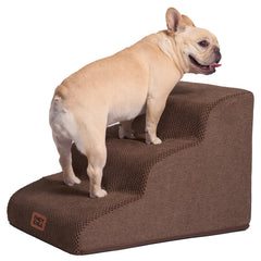 EHEYCIGA curved dog stairs in action showing 3-step access for small dogs