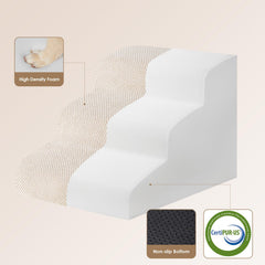 EHEYCIGA curved dog stairs 3-step beige side view helps pets reach the sofa