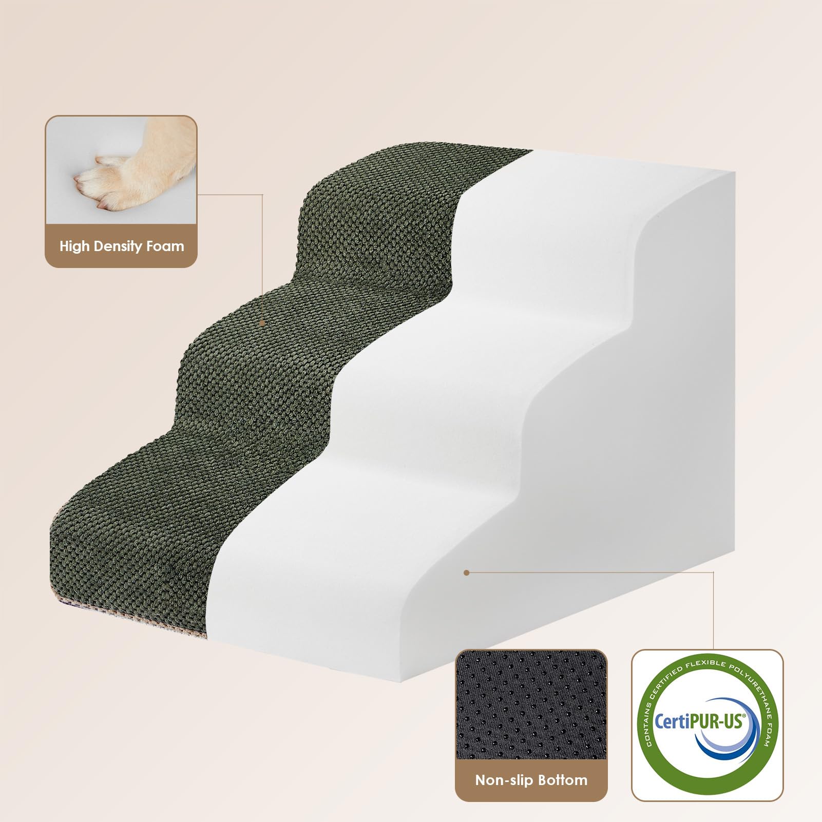 EHEYCIGA Curved Dog Stairs 3-step profile highlights compact sofa access.