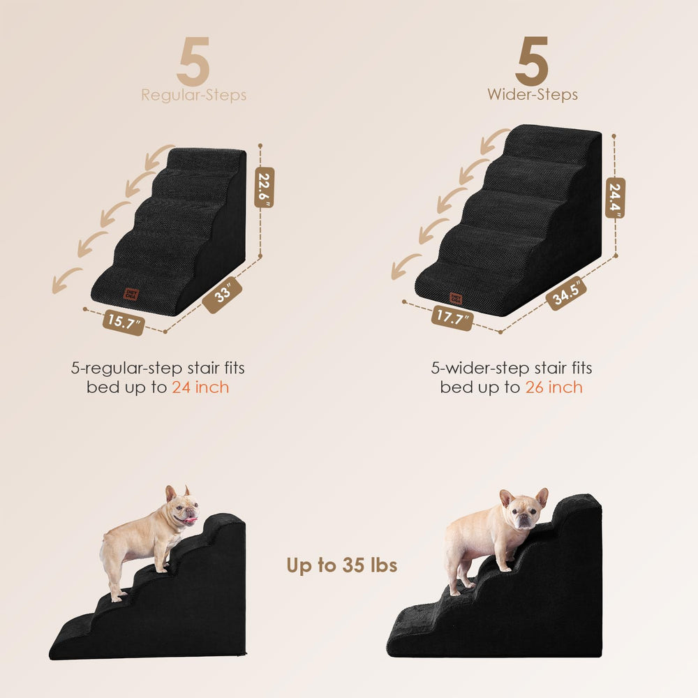 EHEYCIGA curved dog stairs 3-step side view highlights low-angle design for joints