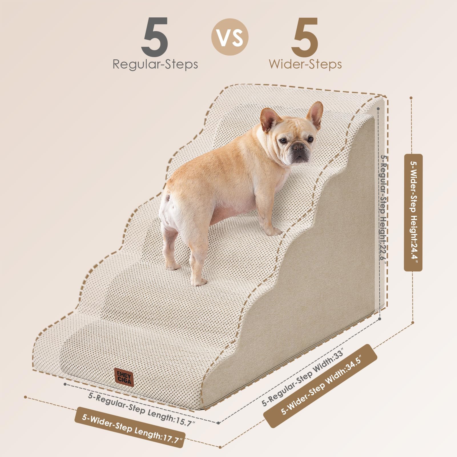 EHEYCIGA curved dog stairs 33D foam density provides steady support during climbs.