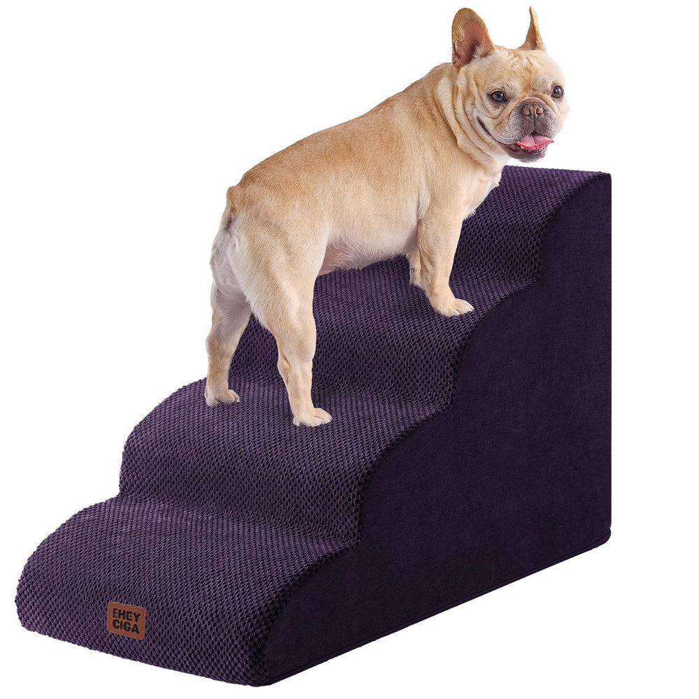 EHEYCIGA curved dog stairs in purple provide easy high bed access.