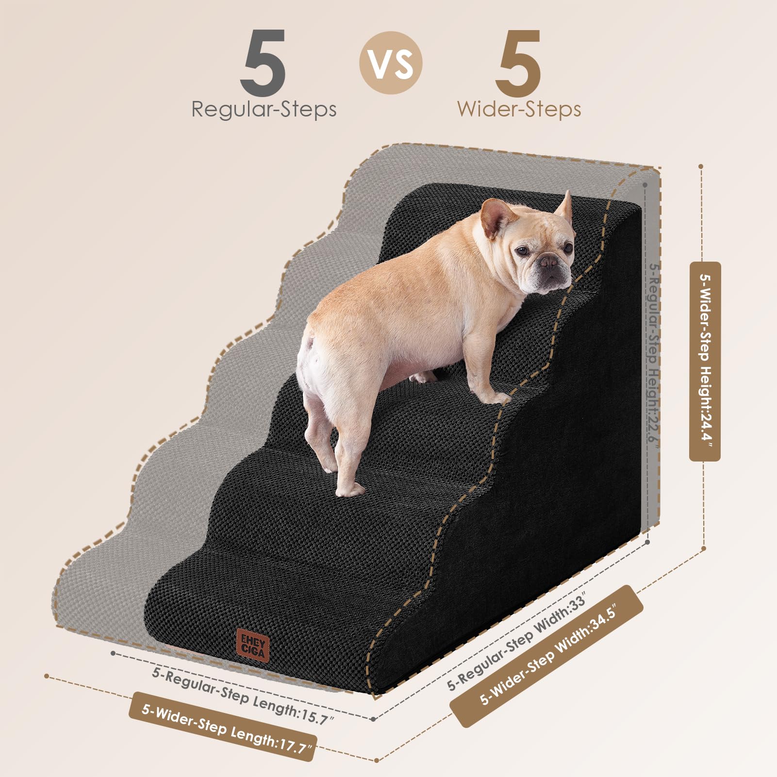 EHEYCIGA 4-step dog stairs with plush corduroy cover for easy cleaning