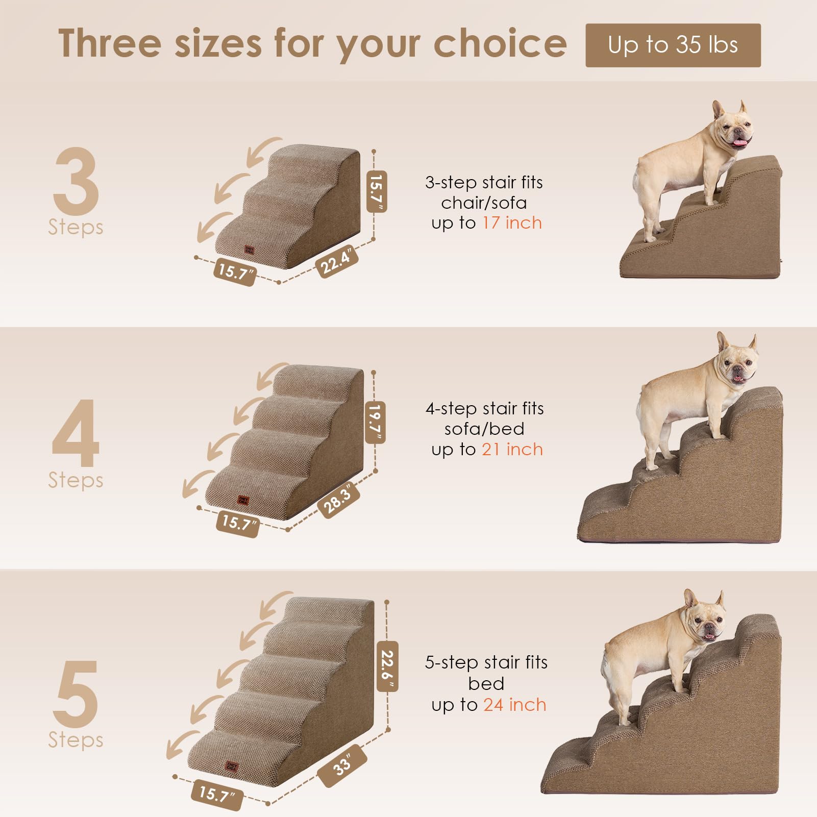 EHEYCIGA 4-step curved dog stairs with non-slip base on carpet.