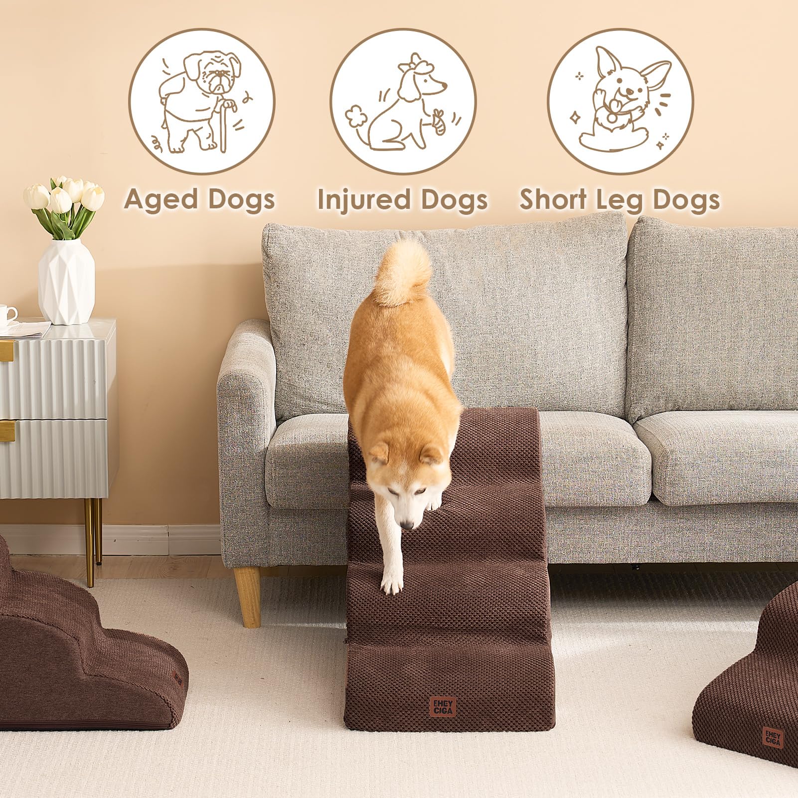 EHEYCIGA curved dog stairs 4-step model supports gentle elevation for small dogs