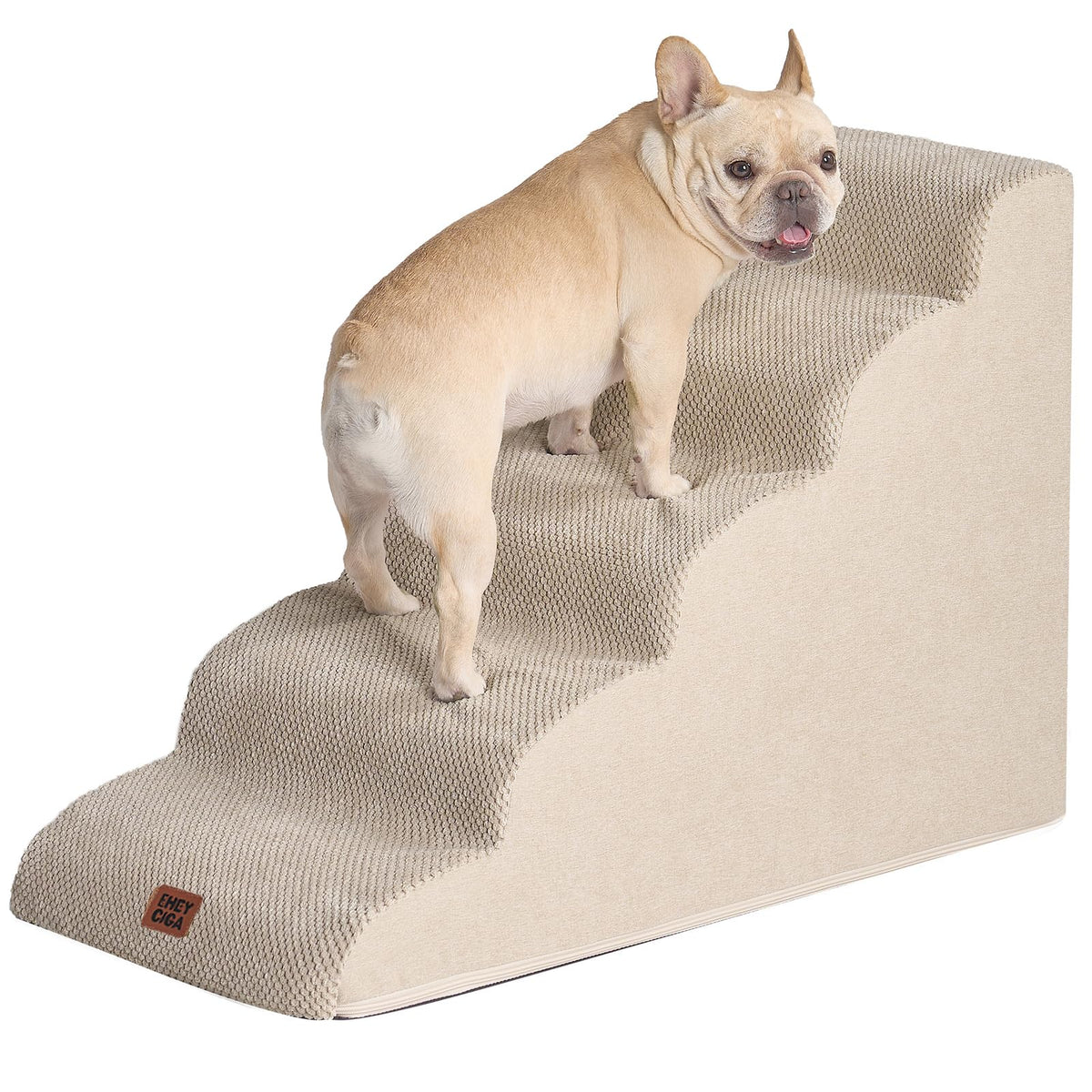 EHEYCIGA curved dog stairs 5-step beige on bed edge for safe high-bed climbing