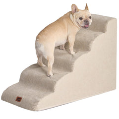 EHEYCIGA curved dog stairs 5-step beige on bed edge for safe high-bed climbing