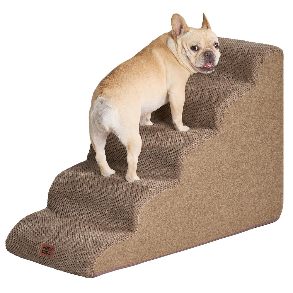 EHEYCIGA curved dog stairs 5-step camel bed-edge for safe bed access