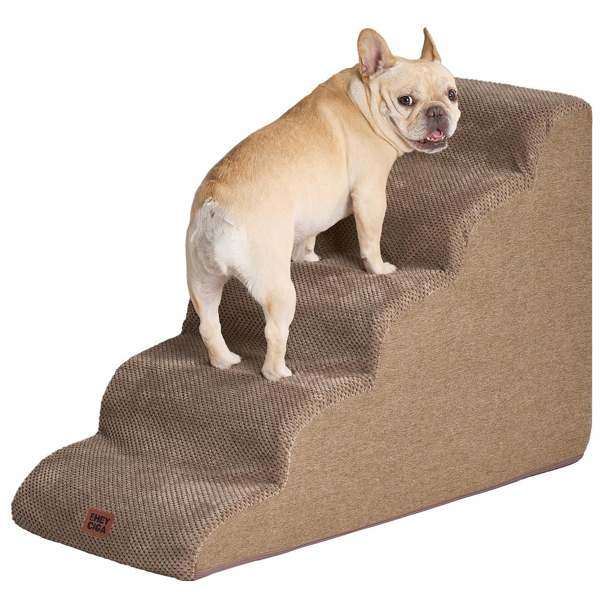 EHEYCIGA curved dog stairs 5-step camel bed-edge for safe bed access