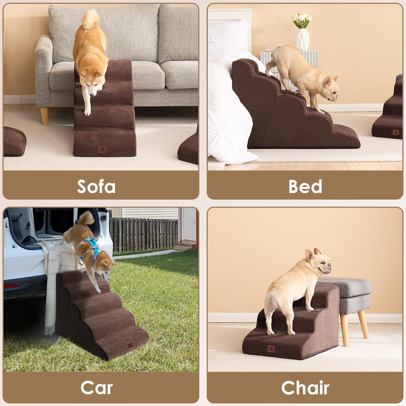 EHEYCIGA curved dog stairs 5-step option for high beds up to 24 inches.