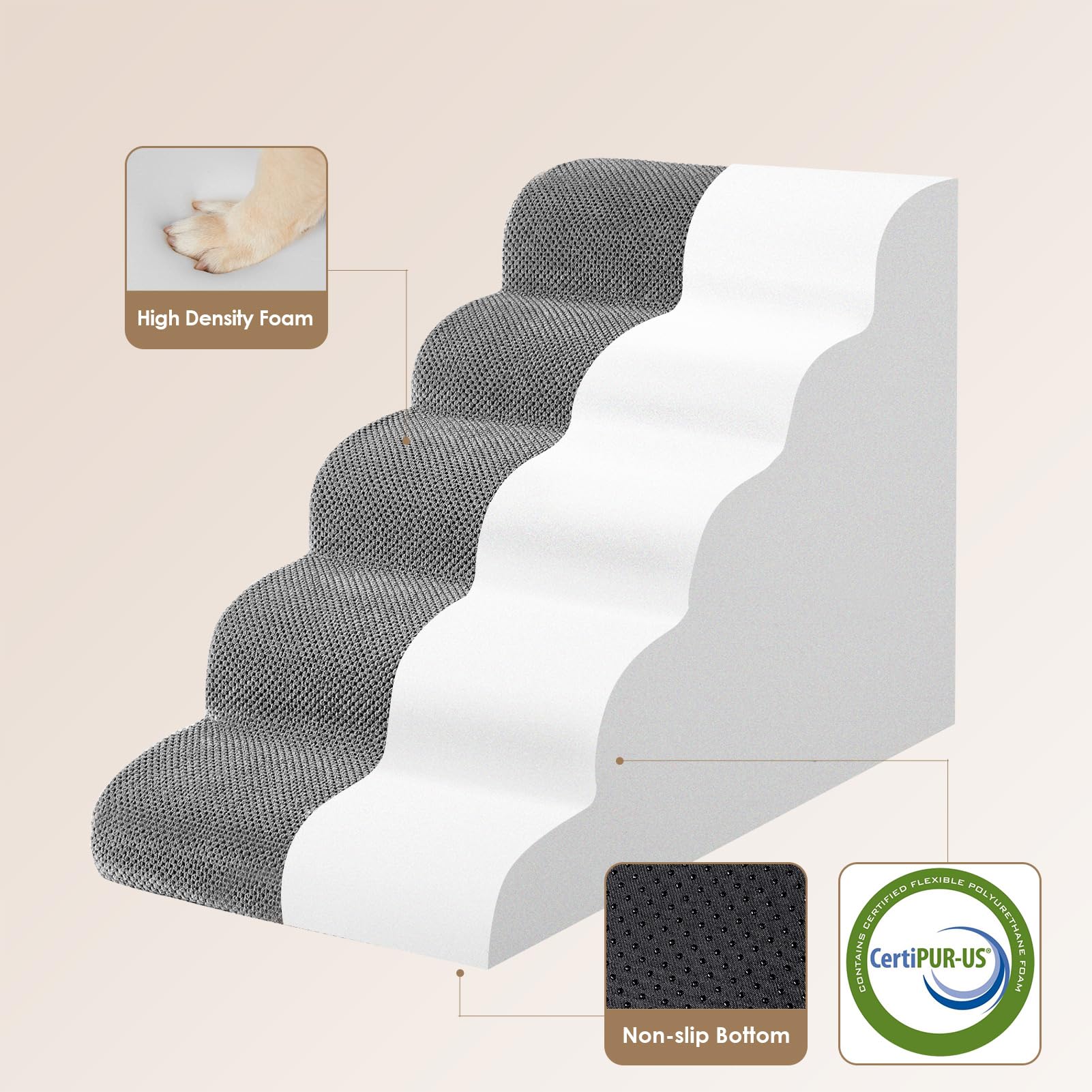 EHEYCIGA curved dog stairs five-steps for stable climbs