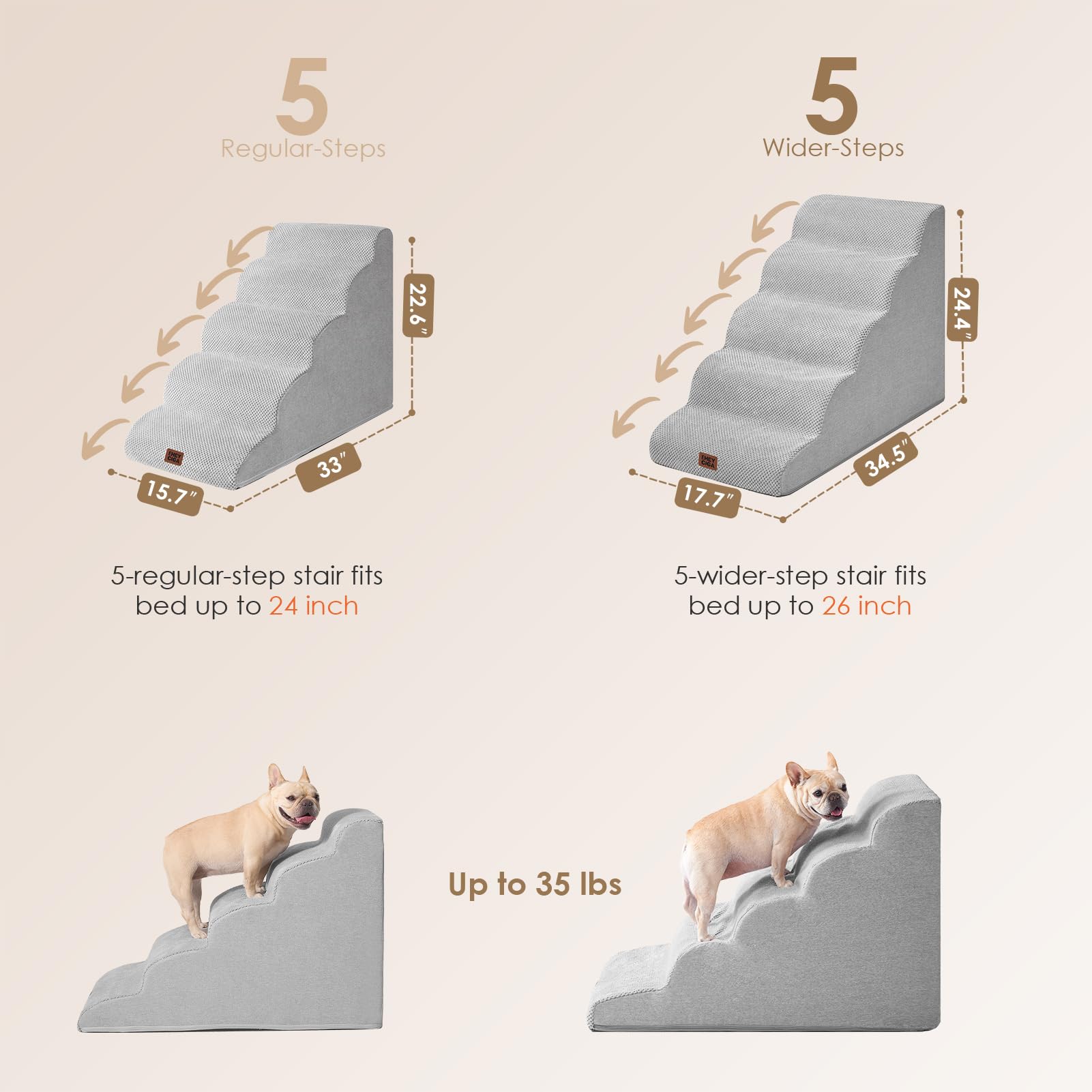 EHEYCIGA 5-step stairs give extra height for beds up to 24 inches.