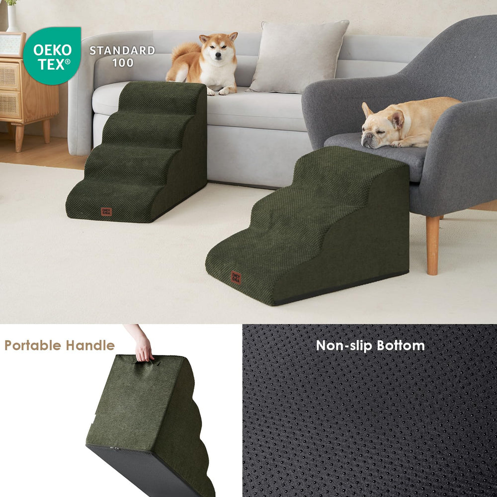 EHEYCIGA Curved Dog Stairs assembly cover shows removable washability for easy cleaning.