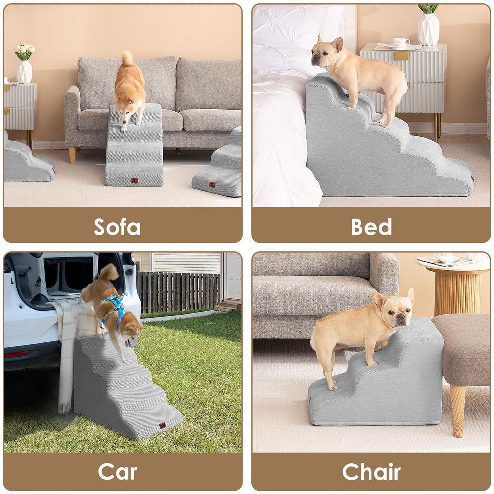 EHEYCIGA Curved Dog Stairs assembly guide highlights simple setup.