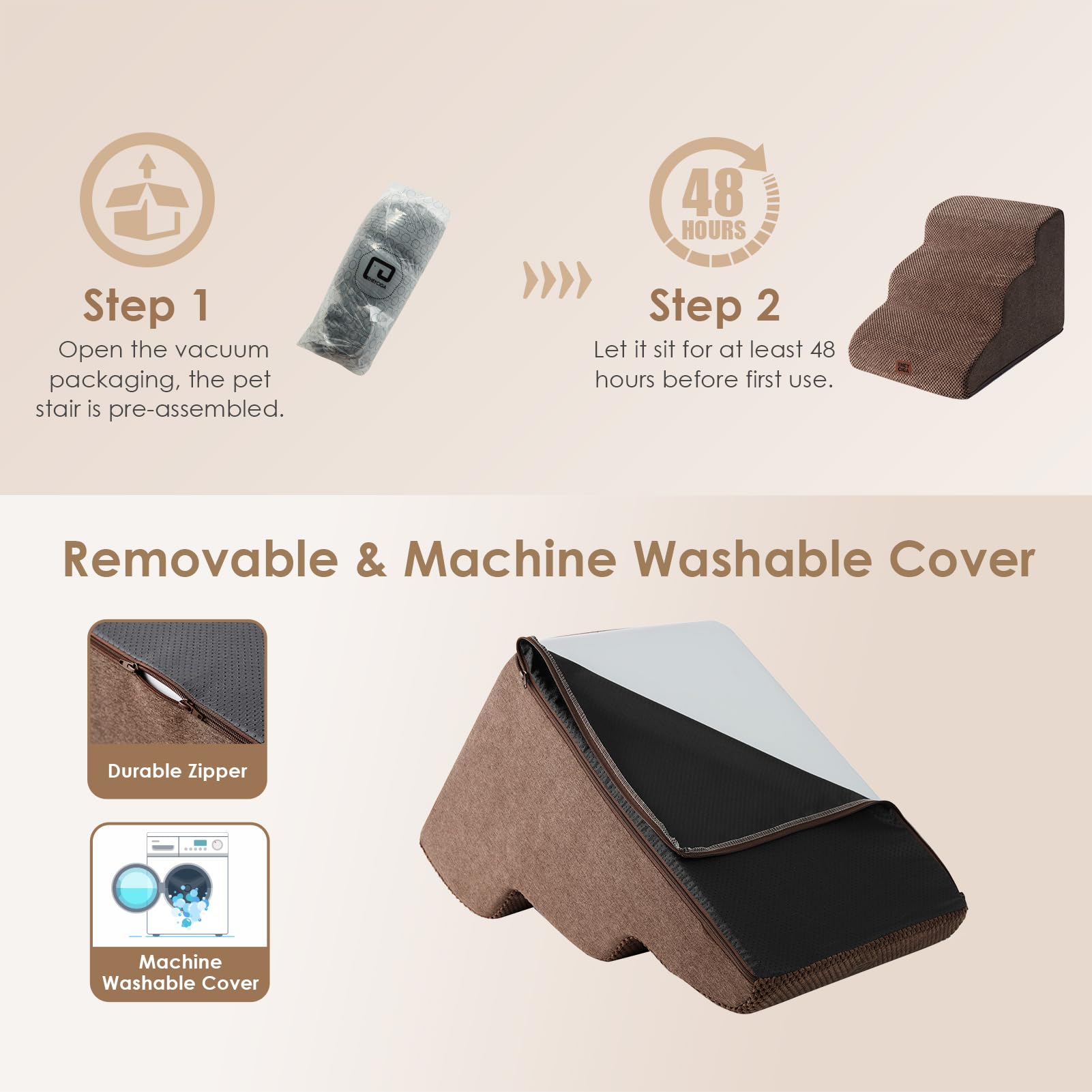 EHEYCIGA curved dog stairs assembly guide demonstrates simple setup