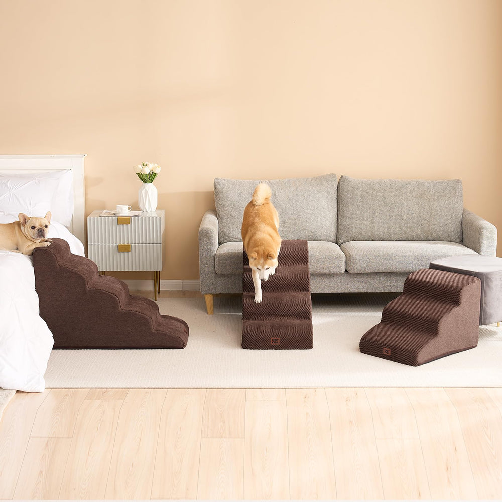 EHEYCIGA curved dog stairs brown fabric blends with home décor