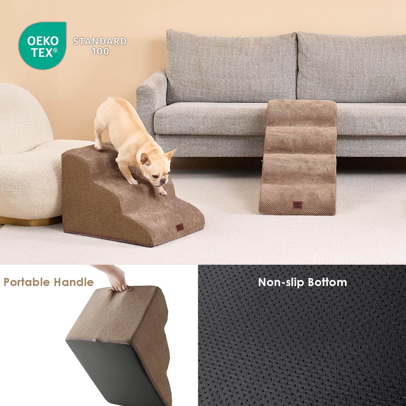 EHEYCIGA curved dog stairs removable cover for easy cleaning