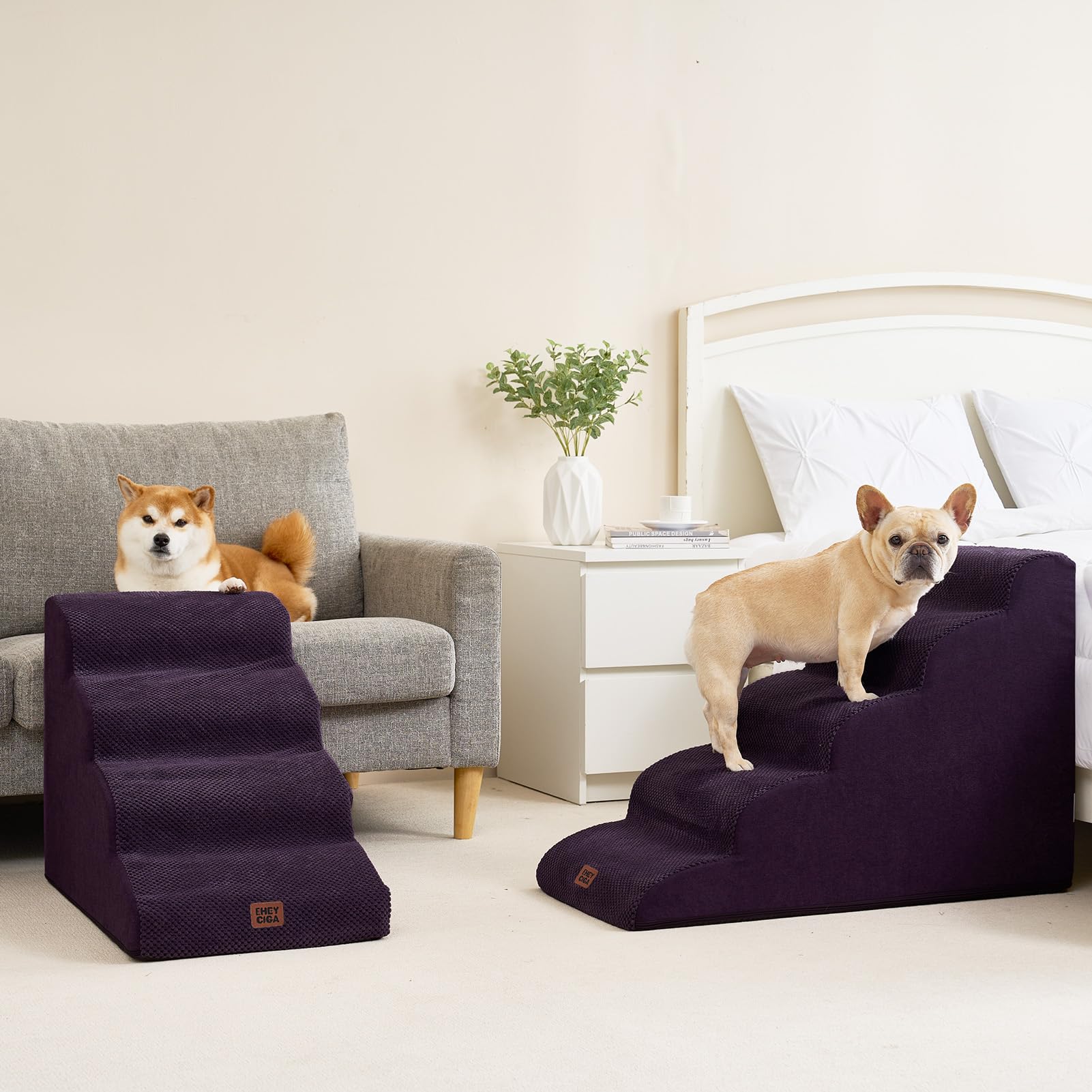 EHEYCIGA curved dog stairs compact design for easy storage