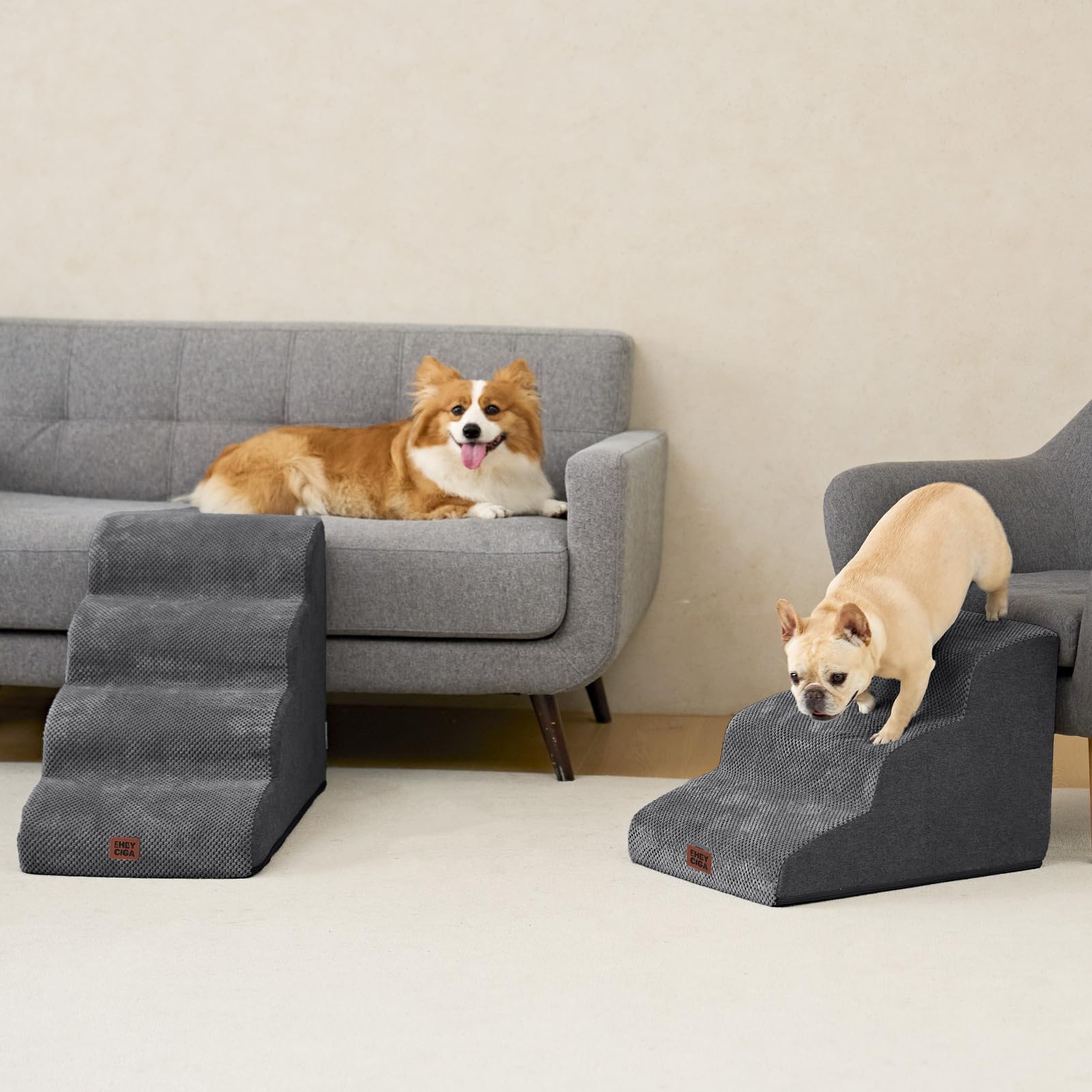 EHEYCIGA curved dog stairs compact design fits small living spaces.