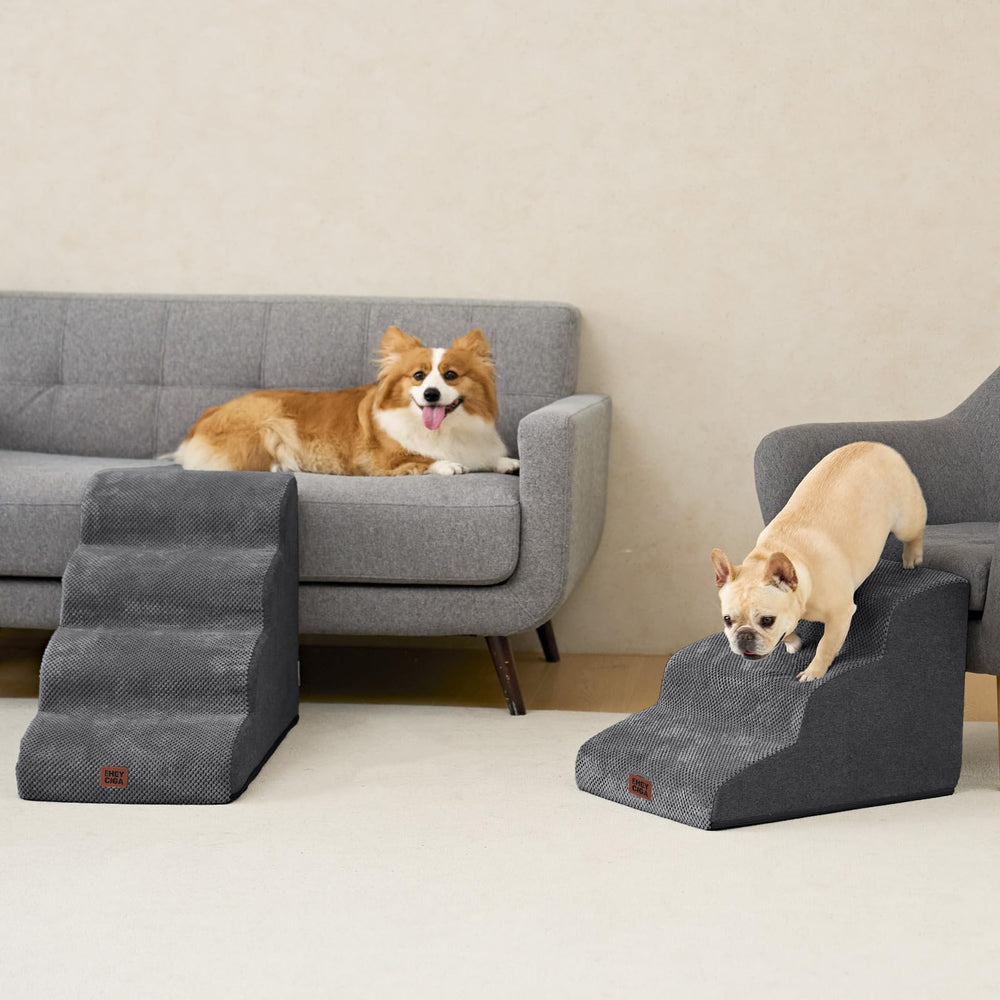 EHEYCIGA curved dog stairs compact design fits small living spaces.