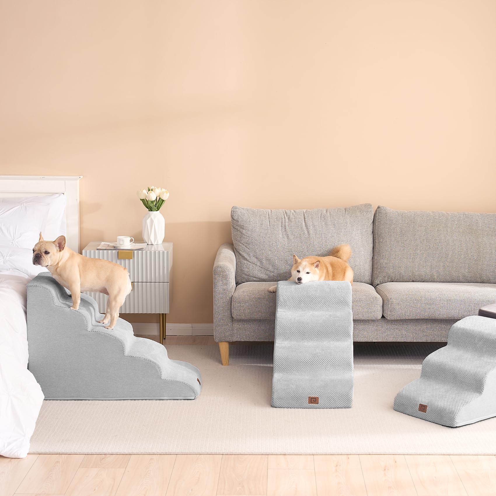EHEYCIGA curved dog stairs compact storage design saves space.